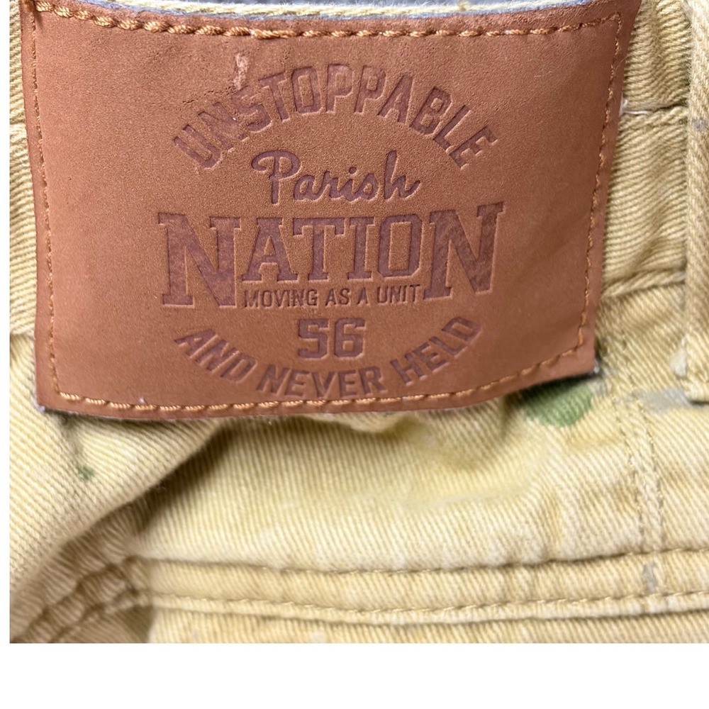 Parish Nation Mens Tan Paint Splatter Denim Pants Tapered Streetwear Size 36x31 - Picture 9 of 12